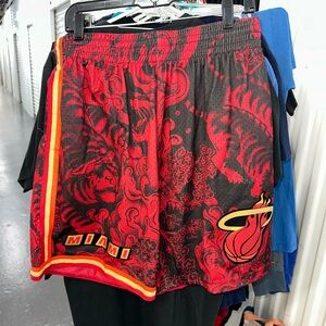 Mitchell & Ness Miami Heat Red and Black Athletic Shorts
